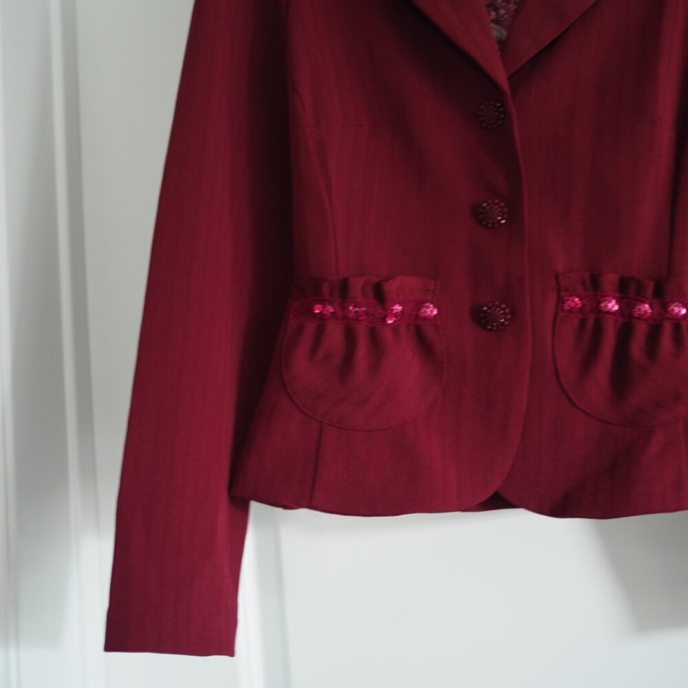 Vintage Y2K Preppy Burgundy Office Siren Blazer Suit Jacket Sz S 3-4 My Michelle - Picture 4 of 12